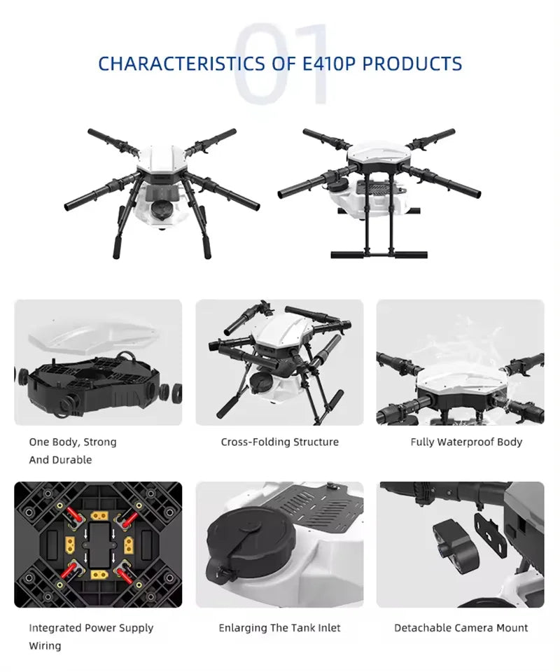 Quadro de pulverização agrícola para fazenda, EFT E410P, New Agriculture Drones Parts, 10L